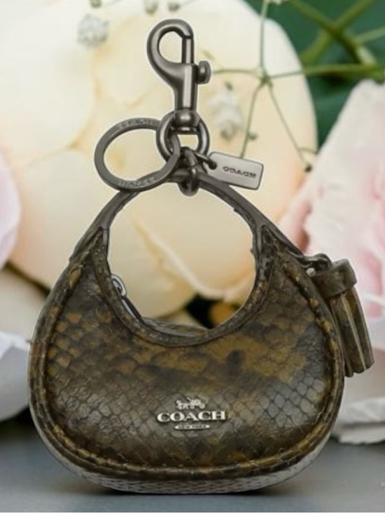 Coach Handbags - Coach, Carmen snake skin mini bag charm key ring keychain with tassel NWT